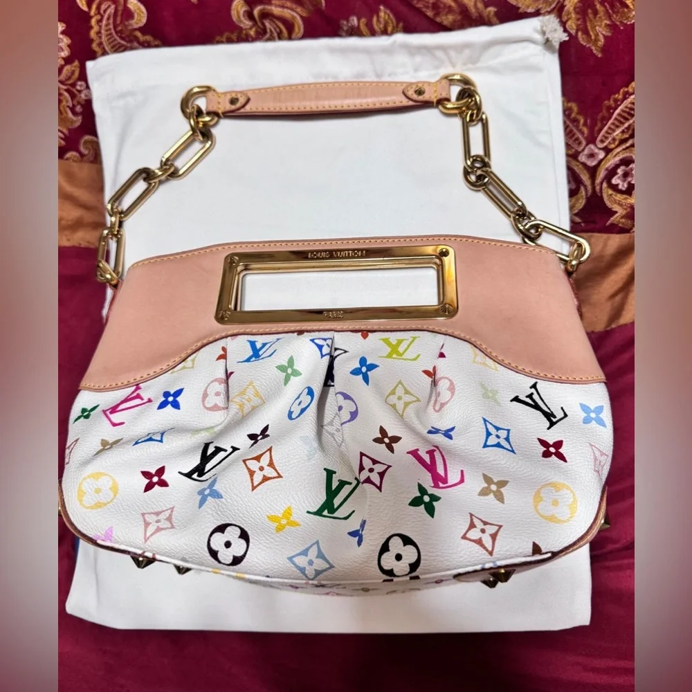 Louis Vuitton Multicolor MM White Monogram Satchel Gold Chain Medium Bag ✨ - Picture 13 of 16